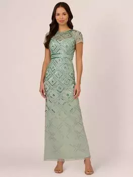 Расшитое бисером платье-колонна Adrianna Papell, цвет Icy Sage