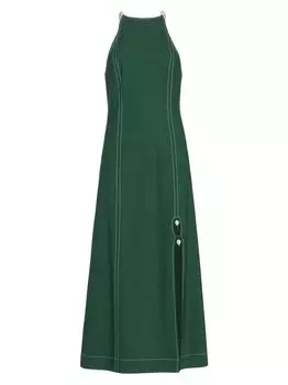 Расшитое бисером платье макси с лямкой на шее GANNI, зеленый