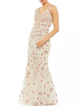 Расшитое бисером платье с завышенной талией Mac Duggal, разноцветный