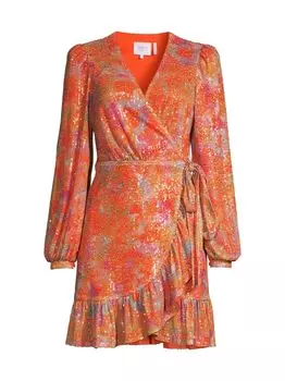 Расшитое пайетками платье с запахом и оборками One33 Social, оранжевый