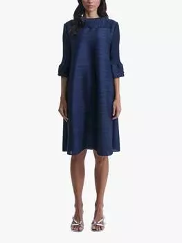 Расшитое тиснением платье миди а-силуэта James Lakeland, темно-синий