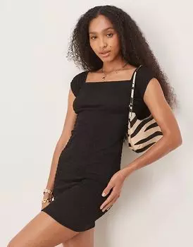 Рассказываемое мини-платье с круглым вырезом черного цвета с фактурной отделкой Narrated