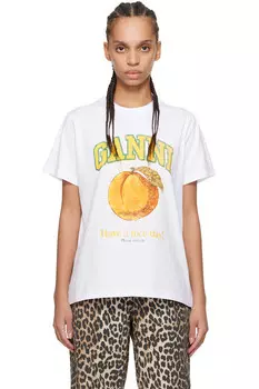 Расслабленная персиковая футболка Ganni, белый