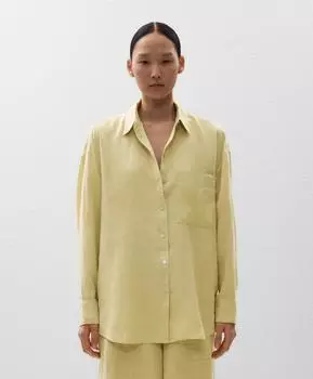 Расслабленная рубашка из 100% льна Oysho, цвет Washed Lime