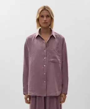 Расслабленная рубашка из 100% льна Oysho, цвет Washed Mauve