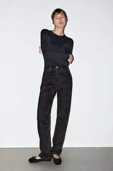 Расслабленные джинсы средней посадки ZARA, черный