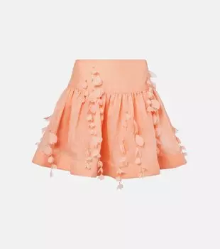 Рассветная льняная и шёлковая мини-юбка Zimmermann, Coral