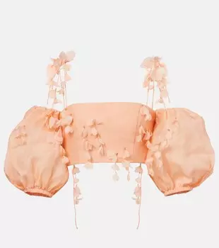 Рассветный укороченный топ из льна и шелка Zimmermann, Coral