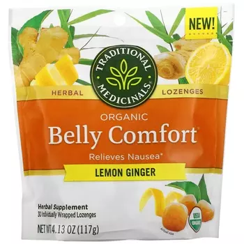 Растительные Добавки Traditional Medicinals Organic Belly Comfort, лимон и имбирь, 30 леденцов