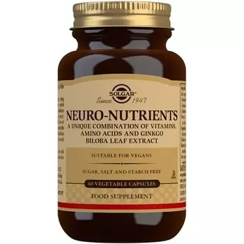 Растительные капсулы Neuro-Nutrients для ясности ума, бдительности и регулирования настроения – веганские, без глютена и кошерные, Solgar