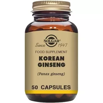 Растительные капсулы с корейским женьшенем Solgar улучшают концентрацию, придают энергию и жизненную силу, 50 капсул