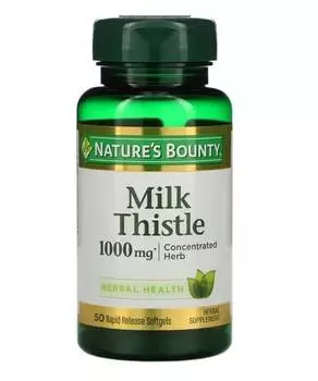 Расторопша пятнистая, 1000 мг, 50 мягких таблеток с быстрым высвобождением, Nature's Bounty