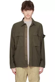 Растягивающаяся хлопковая рубашка-тельняшка Paracadute Stone Island, зеленый