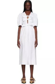 Растягивающееся хлопковое платье миди с завязками Ganni, белый