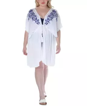 Ravyia Платье-накидка с завязками на талии и вышивкой Plus Size Raviya, мультиколор