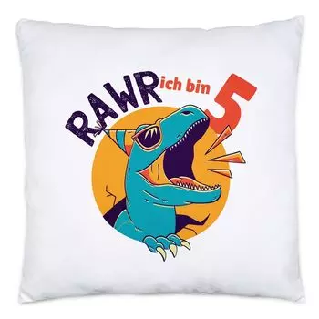 Raw I Am 5 Подушка Идея подарка на 5-й день рождения Юмористический саркастический динозавр T-Rex Dino Hey!Print