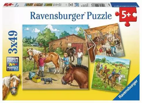 Равенсбургер, пазл, День на конном заводе, 3х49 шт. Ravensburger