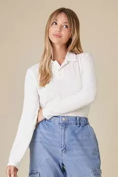 Равномерная рубашка-поло с длинными рукавами Forever 21, белый