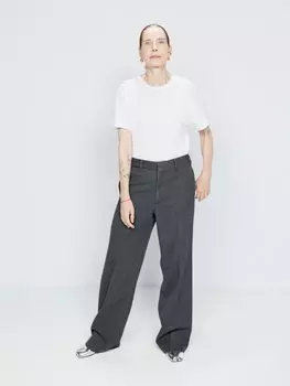 Равномерные широкие брюки из смесовой шерсти Raey, серый