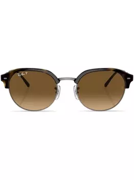 Ray-Ban logo-print round-frame sunglasses, коричневый