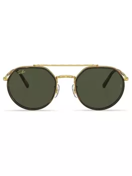 Ray-Ban logo-print round-frame sunglasses, золотистый