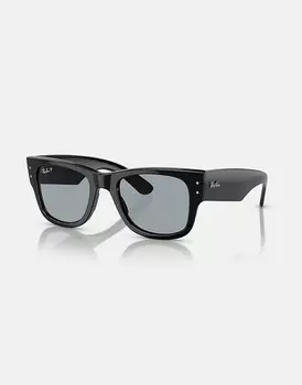 Ray-Ban - Mega Wayfarer - черные солнцезащитные очки с квадратной поляризацией и синими линзами