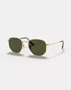 Ray-Ban — плоские поляризационные солнцезащитные очки неправильной шестиугольной формы золотого цвета с зелеными линзами
