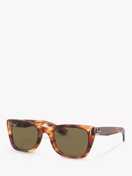 Ray-Ban RB2248 Поляризованные прямоугольные солнцезащитные очки унисекс, полосатый гаванский/коричневый