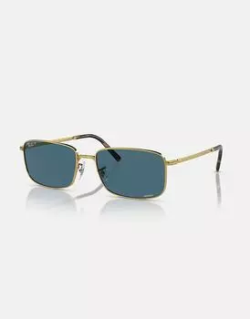 Ray-Ban - RB3717 - Солнцезащитные очки прямоугольной формы золотого цвета с синими поляризованными линзами