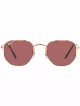 Ray-Ban солнцезащитные очки в геометричной оправе, золотистый