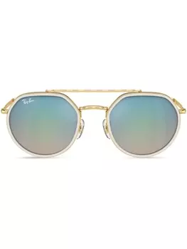 Ray-Ban солнцезащитные очки в круглой оправе с логотипом, золотистый