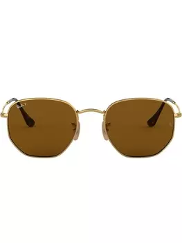 Ray-Ban солнцезащитные очки в шестиугольной оправе, золотистый