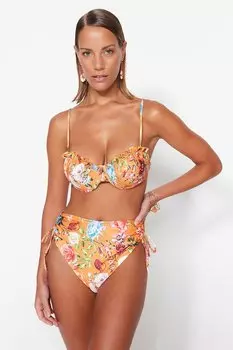 Раздельный купальник с цветочным принтом Trendyol, оранжевый