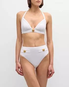 Раздельный купальник с тиснеными пуговицами Balmain, цвет White