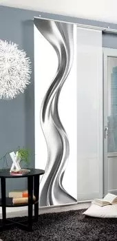 Раздвижная штора ОКЛИ, имитация шелка, цифровая печать, 245х60 см, волнистый мотив, с фурнитурой HOME WOHNIDEE, серебро