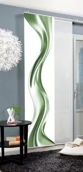 Раздвижная штора ОКЛИ, имитация шелка, цифровая печать, 245x60 см, волнистый мотив, с фурнитурой HOME WOHNIDEE, зеленый