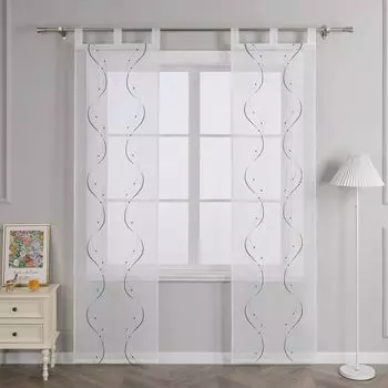 Раздвижные шторы Joyswahl с петлями, панельные шторы, раздвижные шторы с вышивкой волнистым бисером, прозрачные, серые, Ш x В 57 x 225 см, серый