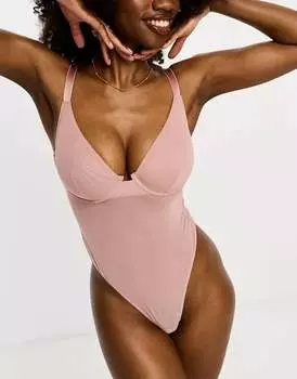 Разглаживающее боди из сетчатой ткани цвета норки ASOS Fuller Bust Mila