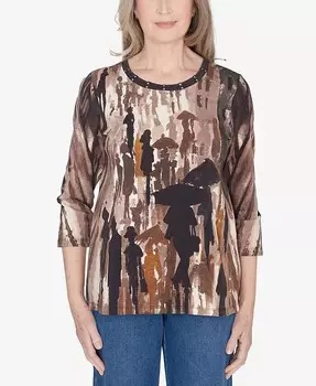 Разговорный топ с круглым вырезом Petite Classics Alfred Dunner, бежевый