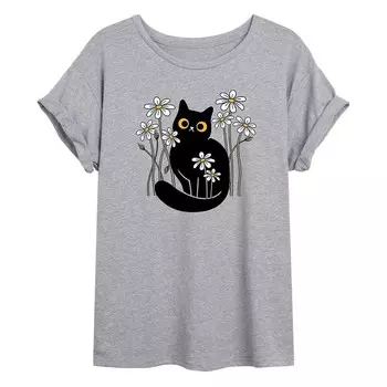 Размерная футболка с рисунком Black Cat In Daisies для юниоров Licensed Character, серый