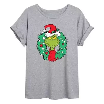 Размерная футболка с рисунком Dr. Seuss's The Grinch Wreath для юниоров Licensed Character