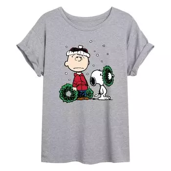 Размерная футболка с рисунком Peanuts Charlie Brown & Snoopy Wreaths для юниоров Licensed Character