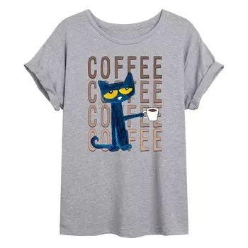 Размерная футболка с рисунком Pete The Cat для юниоров «Кофе» Licensed Character, серый