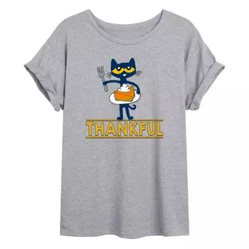 Размерная футболка с рисунком Pete The Cat & Pie для юниоров «Благодарное» Licensed Character