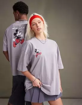 Размытая коричневая футболка оверсайз унисекс с принтом Микки Мауса ASOS DESIGN Disney Disney