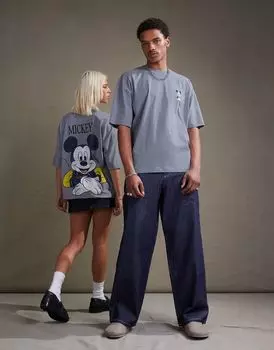 Размытая синяя футболка оверсайз с принтом Микки Мауса ASOS DESIGN Disney Disney