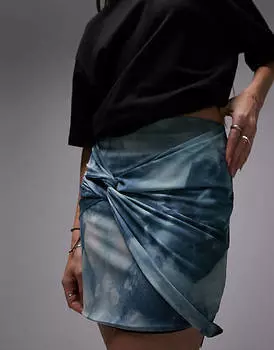 Размытая синяя мини-юбка с узлом спереди Topshop