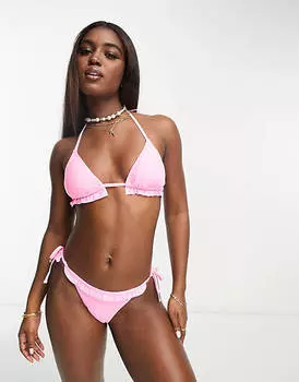 Размытые неоново-розовые плавки бикини с оборками и завязками по бокам Miss Selfridge