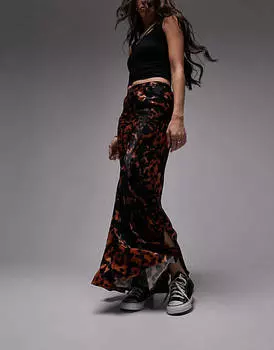 Разноцветная атласная юбка «рыбий хвост» с анималистичным принтом Topshop