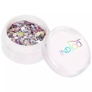 Разноцветная блестящая пудра Indigo Barbirella для профессионального украшения ногтей и гибридного маникюра.